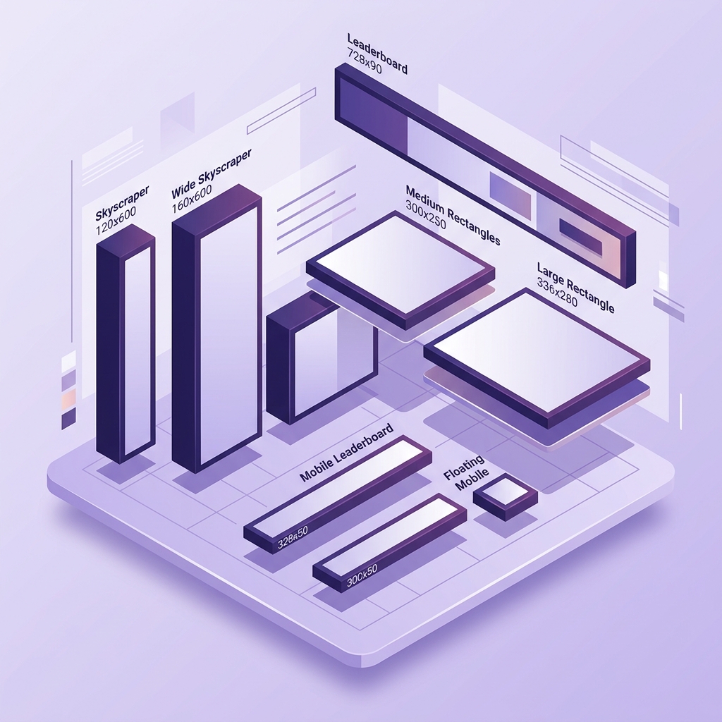 Various display ad format sizes floating in space